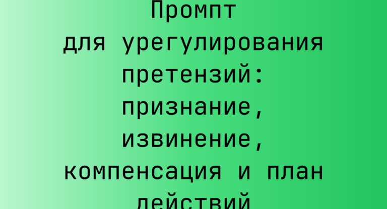 Промпт для урегулирования претензий: признание, извинение, компенсация и план действий