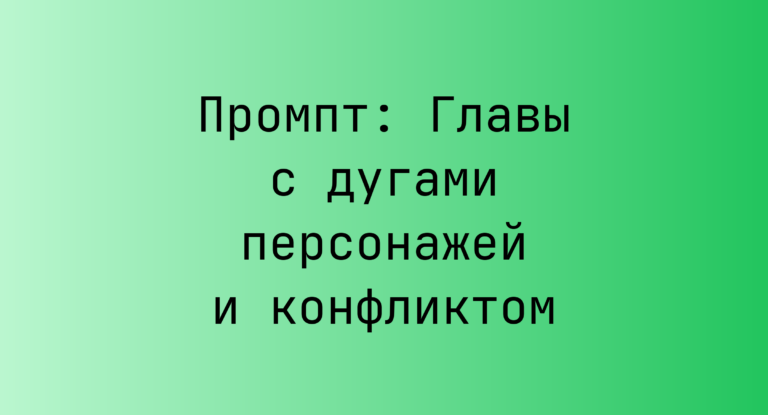 Промпт: Главы с дугами персонажей и конфликтом