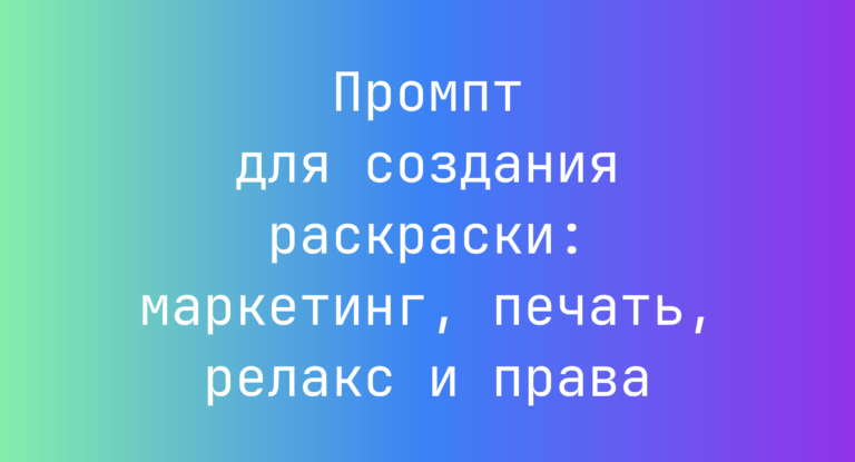 Промпт для создания раскраски: маркетинг, печать, релакс и права