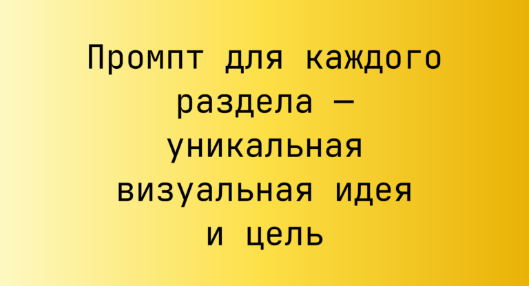 Промпт для каждого раздела — уникальная визуальная идея и цель