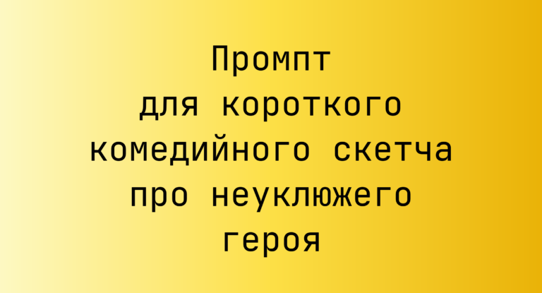 Промпт для короткого комедийного скетча про неуклюжего героя