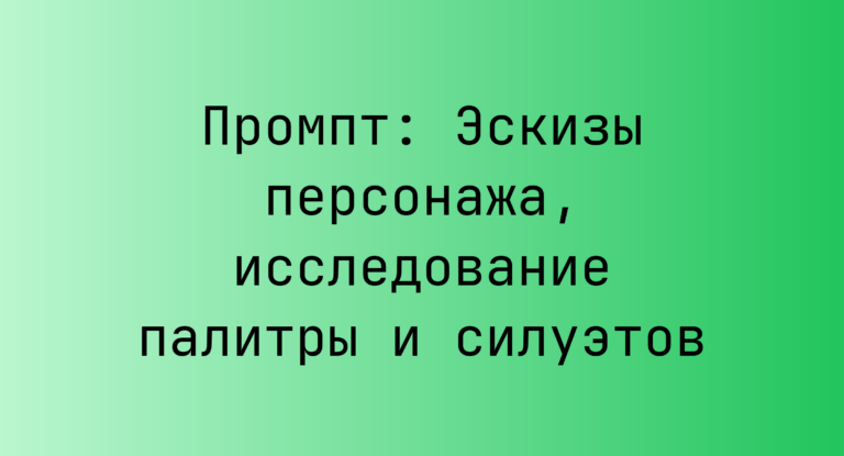 Промпт: Эскизы персонажа, исследование палитры и силуэтов
