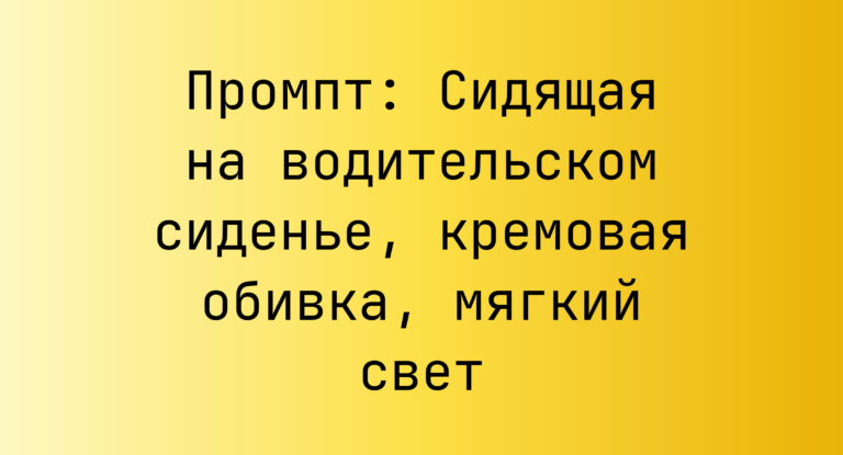 Промпт: Сидящая на водительском сиденье, кремовая обивка, мягкий свет