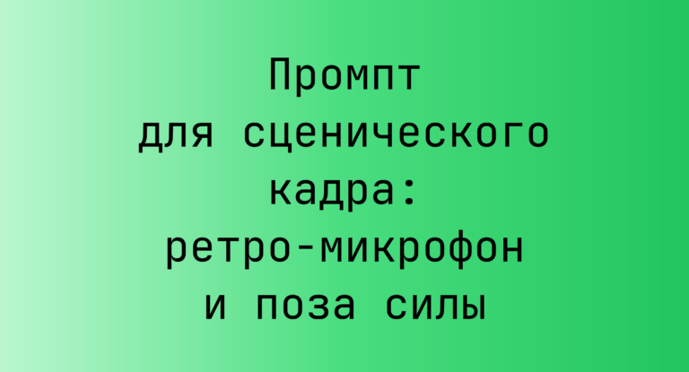 Промпт для сценического кадра: ретро‑микрофон и поза силы