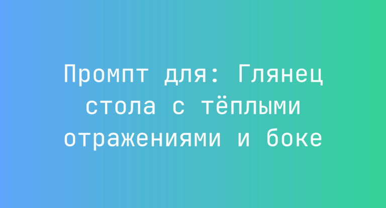 Промпт для: Глянец стола с теплыми отражениями и боке