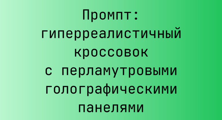 Промпт: гиперреалистичный кроссовок с перламутровыми голографическими панелями