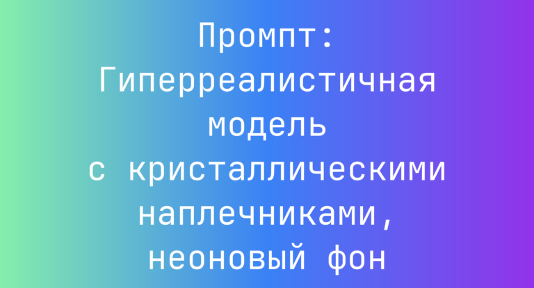 Промпт: Гиперреалистичная модель с кристаллическими наплечниками, неоновый фон
