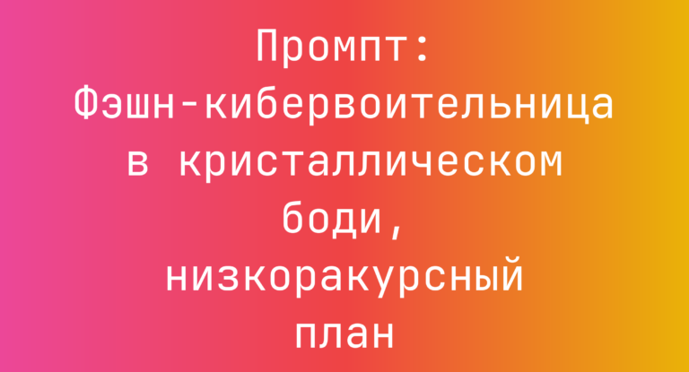 Промпт: Фэшн-кибервоительница в кристаллическом боди, низкоракурсный план
