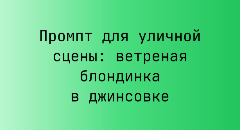 Промпт для уличной сцены: ветреная блондинка в джинсовке