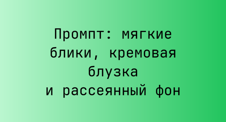 Промпт: мягкие блики, кремовая блузка и рассеянный фон