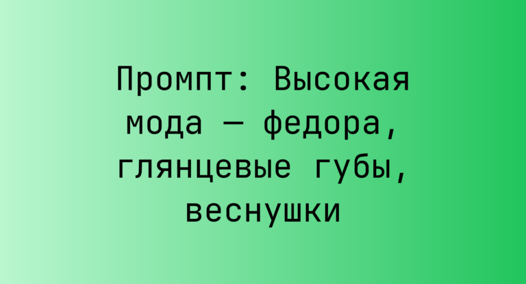 Промпт: Высокая мода — федора, глянцевые губы, веснушки