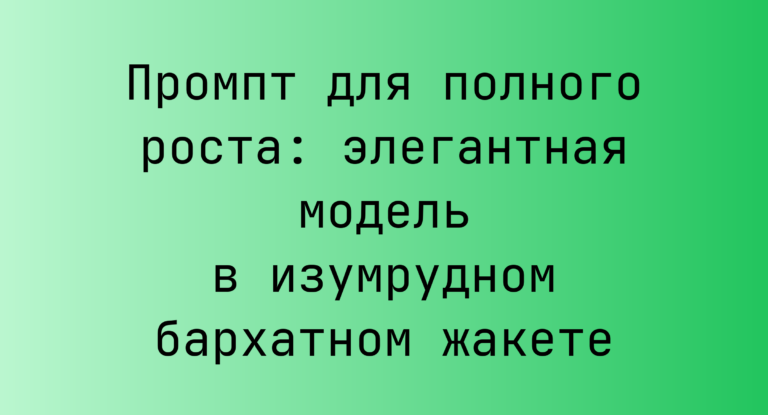 Промпт для полного роста: элегантная модель в изумрудном бархатном жакете