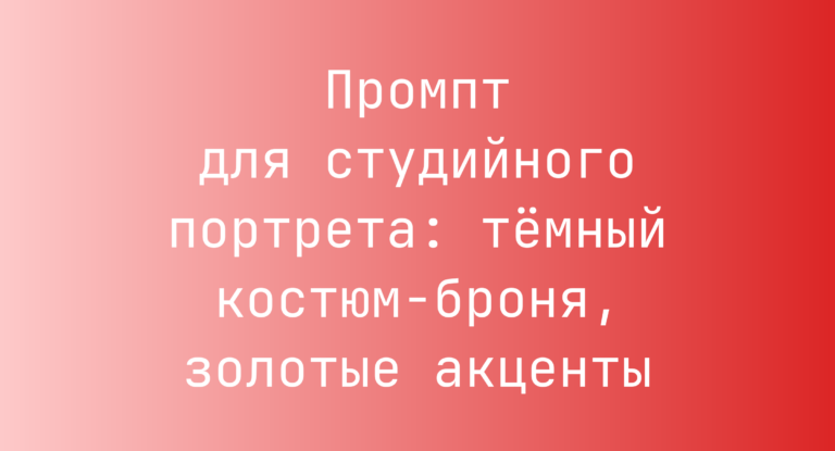 Промпт для студийного портрета: темный костюм-броня, золотые акценты
