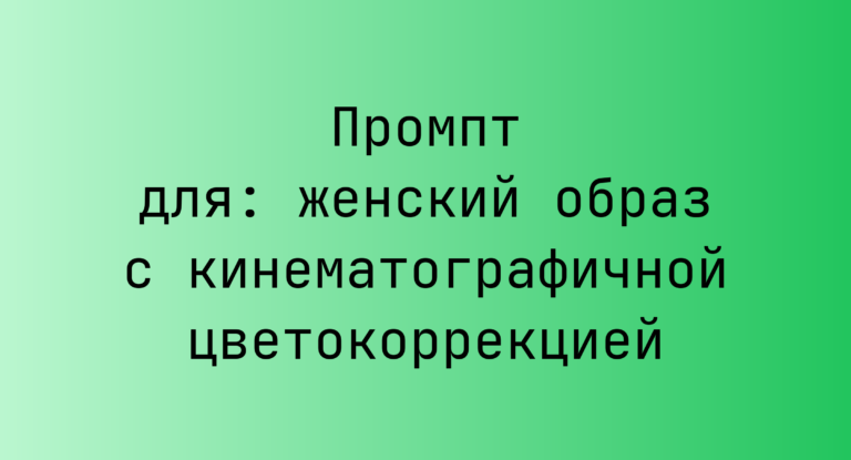 Промпт для: женский образ с кинематографичной цветокоррекцией