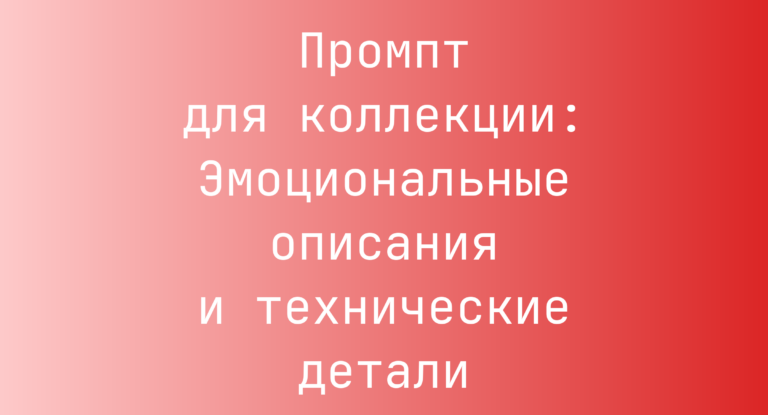 Промпт для коллекции: Эмоциональные описания и технические детали