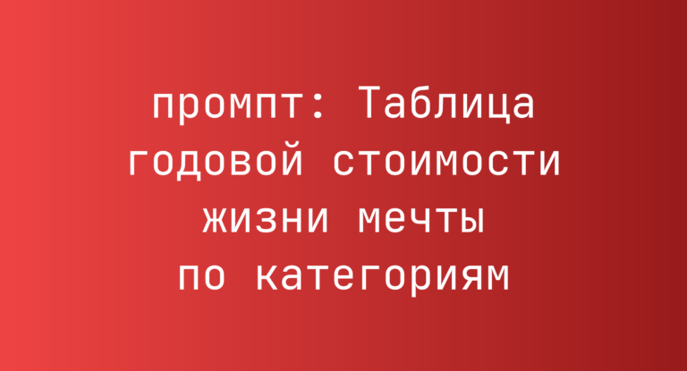 Таблица годовой стоимости жизни мечты по категориям