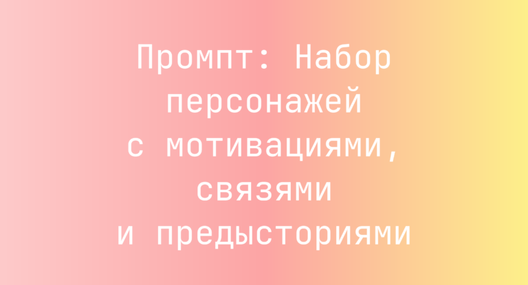 Промпт: Набор персонажей с мотивациями, связями и предысториями