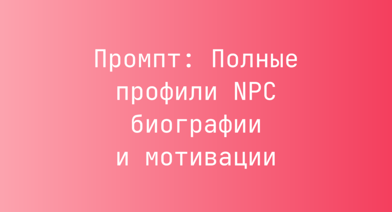 Промпт: Полные профили NPC биографии и мотивации
