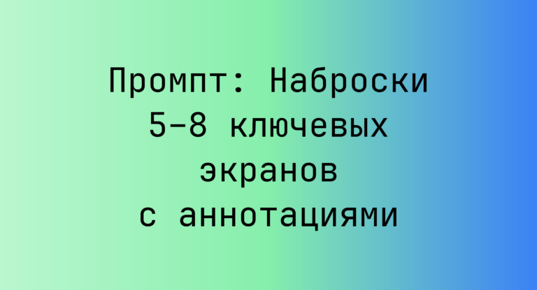 Промпт: Наброски 5–8 ключевых экранов с аннотациями