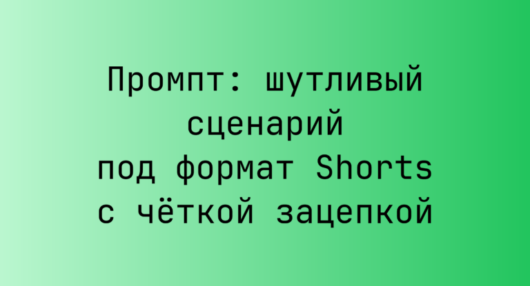 Промпт: шутливый сценарий под формат Shorts с четкой зацепкой