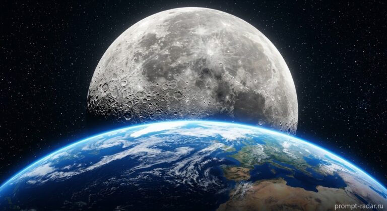Промпт: Фотореалистичная луна над кривизной Земли