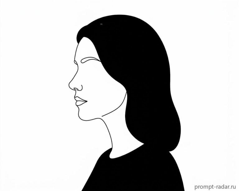 Промпт: элегантный минималистичный профиль одной линией, черный на белом