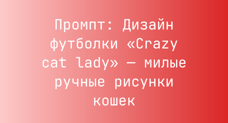 Промпт: Дизайн футболки «Crazy cat lady» — милые ручные рисунки кошек
