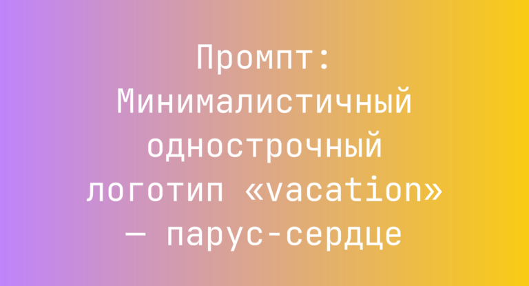 Промпт: Минималистичный однострочный логотип «vacation» — парус‑сердце