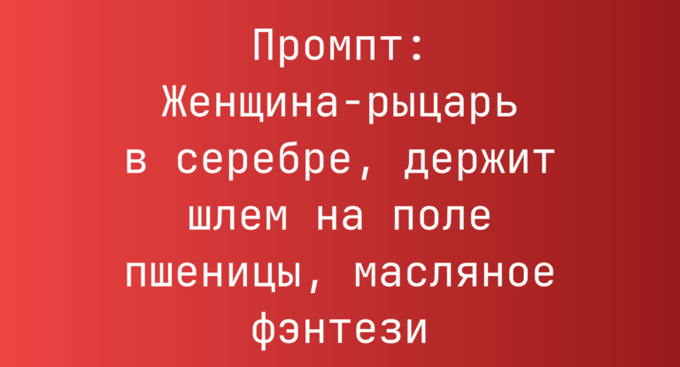 Промпт: Женщина-рыцарь в серебре, держит шлем на поле пшеницы, масляное фэнтези