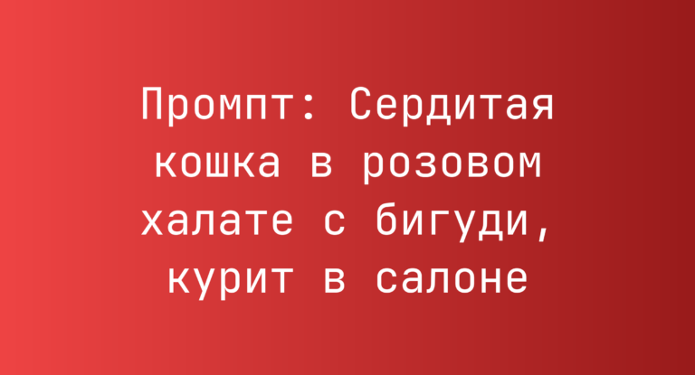 Промпт: Сердитая кошка в розовом халате с бигуди, курит в салоне