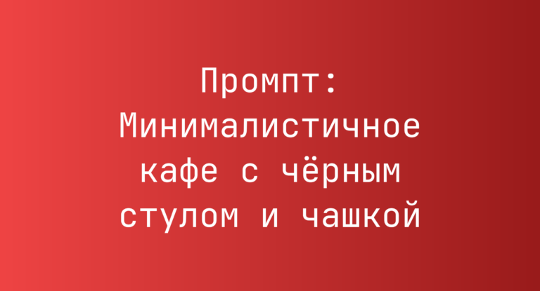 Промпт: Минималистичное кафе с черным стулом и чашкой