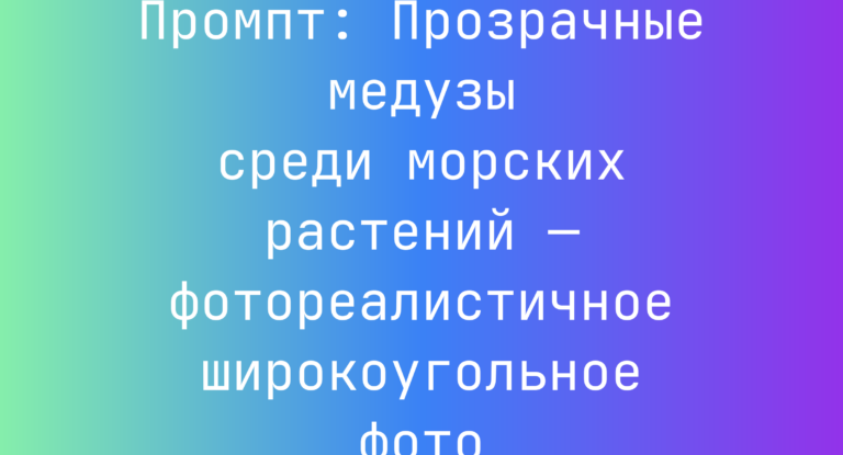 Промпт: Прозрачные медузы среди морских растений — фотореалистичное широкоугольное фото