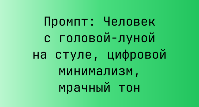Промпт: Человек с головой-луной на стуле, цифровой минимализм, мрачный тон