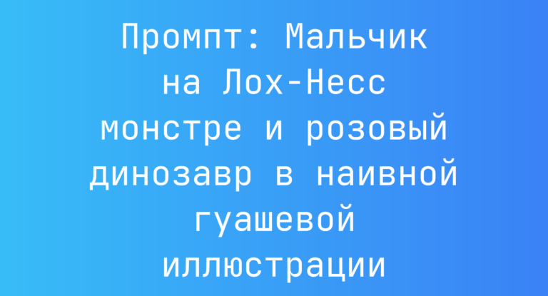 Промпт: Мальчик на Лох-Несс монстре и розовый динозавр в наивной гуашевой иллюстрации