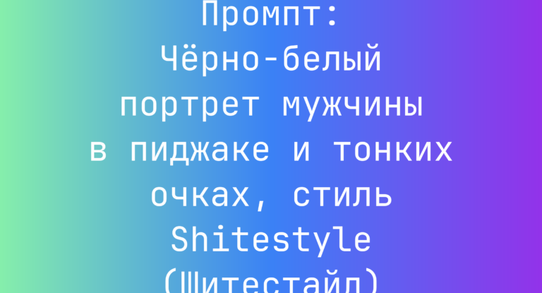 Промпт: Черно-белый портрет мужчины в пиджаке и тонких очках, стиль Shitestyle (Шитестайл)