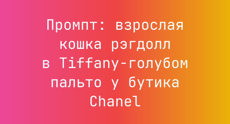 Промпт: взрослая кошка рэгдолл в Tiffany-голубом пальто у бутика Chanel
