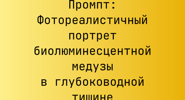 Промпт: Фотореалистичный портрет биолюминесцентной медузы в глубоководной тишине