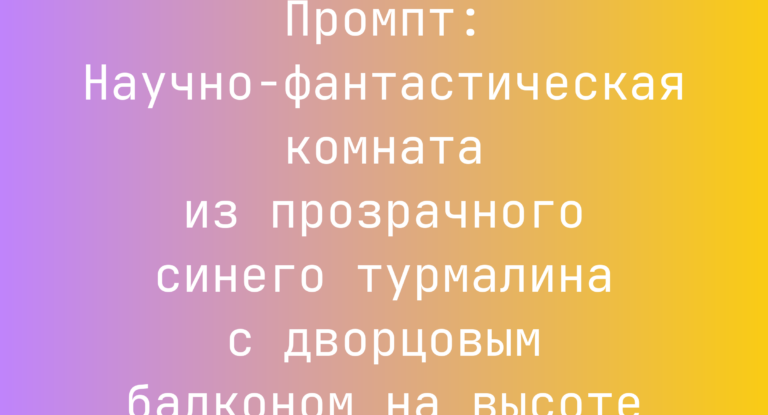 Промпт: Научно-фантастическая комната из прозрачного синего турмалина с дворцовым балконом на высоте