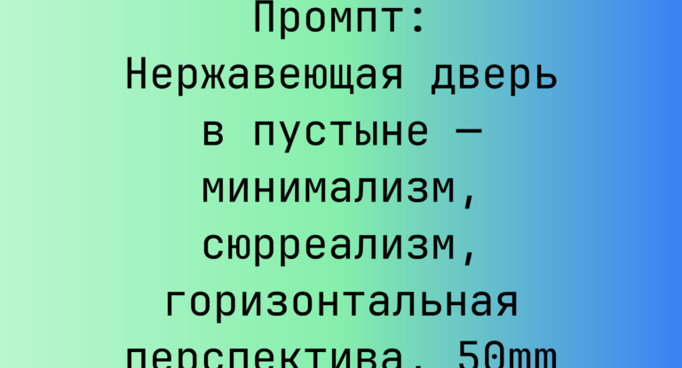 Промпт: Нержавеющая дверь в пустыне — минимализм, сюрреализм, горизонтальная перспектива, 50mm