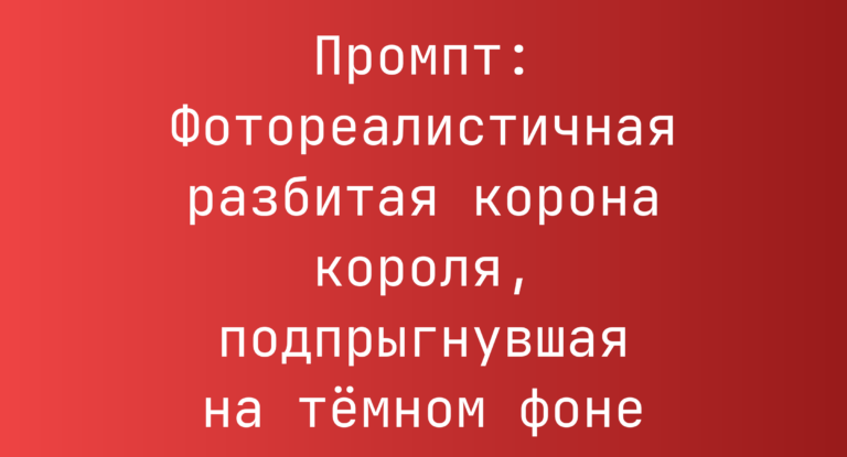 Промпт: Фотореалистичная разбитая корона короля, подпрыгнувшая на темном фоне