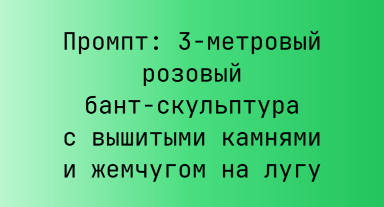 Промпт: 3-метровый розовый бант-скульптура с вышитыми камнями и жемчугом на лугу