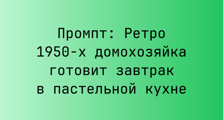 Промпт: Ретро 1950-х домохозяйка готовит завтрак в пастельной кухне