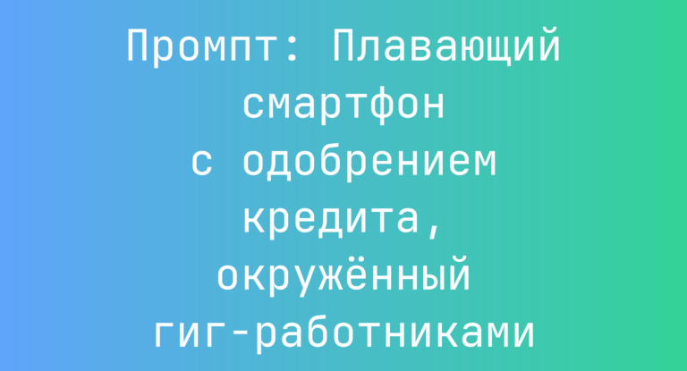 Промпт: Плавающий смартфон с одобрением кредита, окруженный гиг-работниками