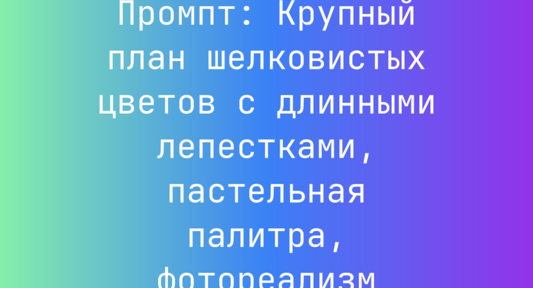 Промпт: Крупный план шелковистых цветов с длинными лепестками, пастельная палитра, фотореализм