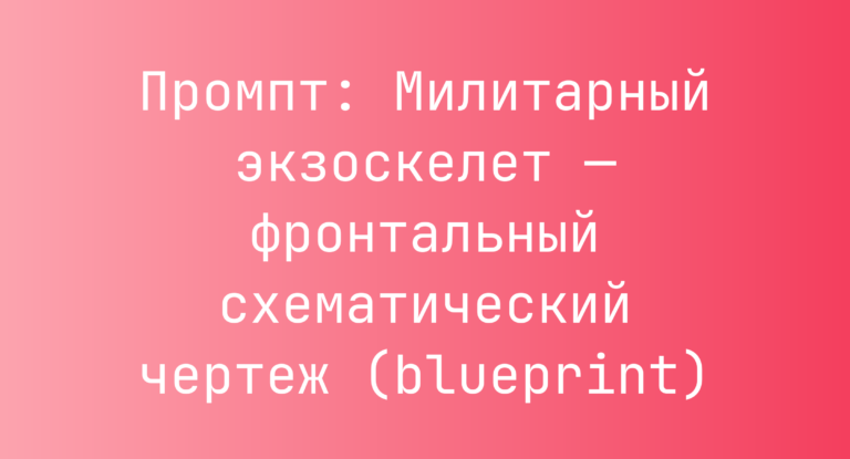 Промпт: Милитарный экзоскелет — фронтальный схематический чертеж (blueprint)
