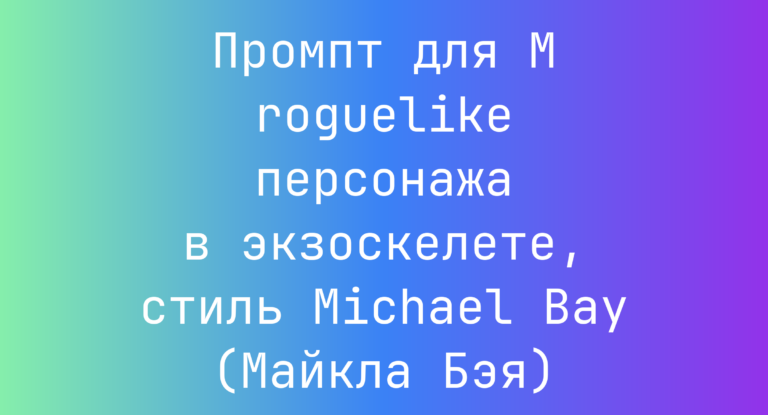 Промпт для M roguelike персонажа в экзоскелете, стиль Michael Bay (Майкла Бэя)