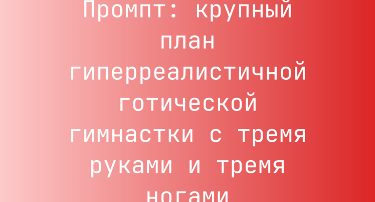 Промпт: крупный план гиперреалистичной готической гимнастки с тремя руками и тремя ногами