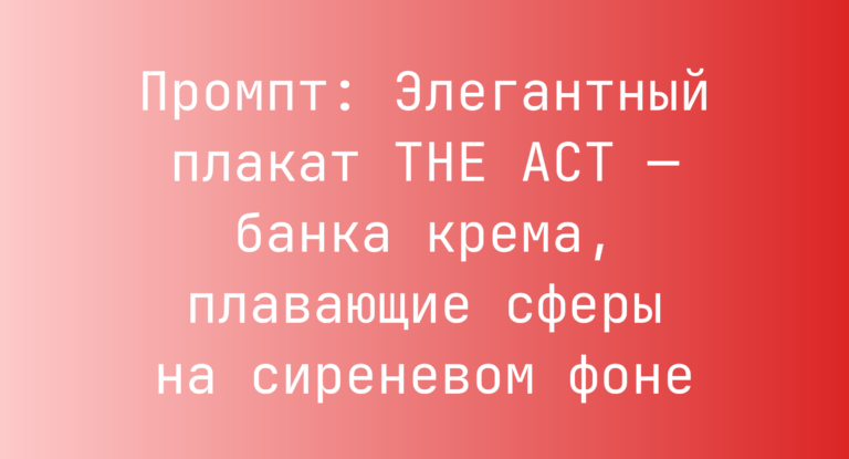 Промпт: Элегантный плакат THE ACT — банка крема, плавающие сферы на сиреневом фоне