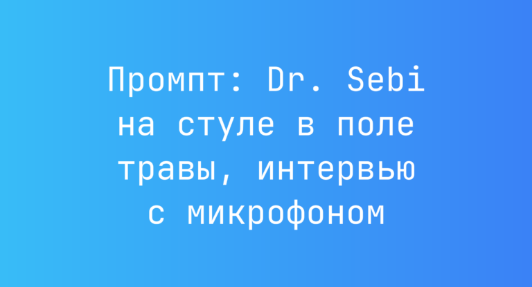 Промпт: Dr. Sebi на стуле в поле травы, интервью с микрофоном