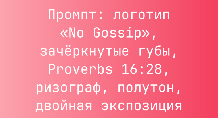 Промпт: логотип «No Gossip», зачеркнутые губы, Proverbs 16:28, ризограф, полутон, двойная экспозиция